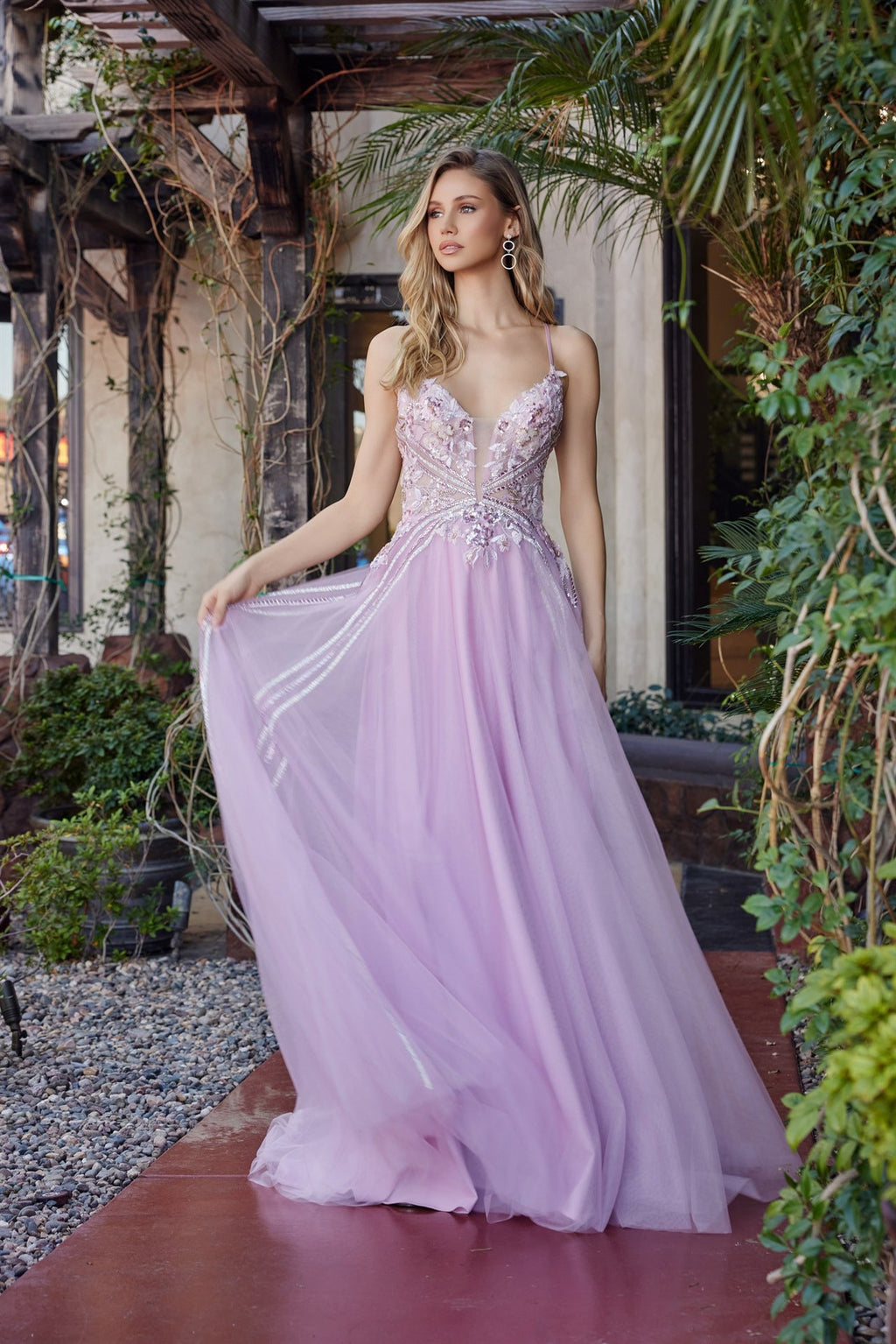 Floral Sleeveless Lace-Up Gown – NXG1795