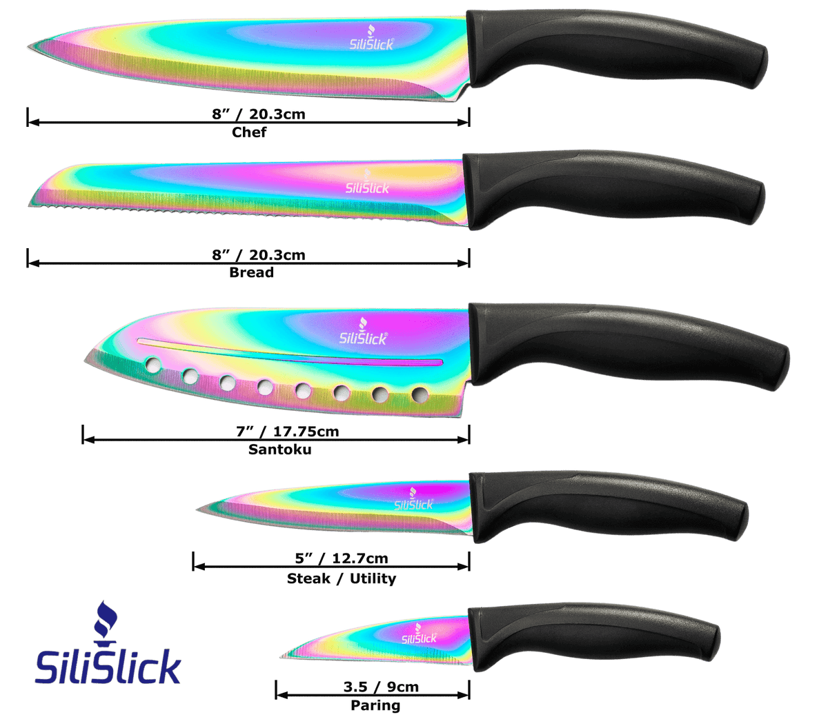 Titanium-Plated Kitchen Knife Set – Black Handles