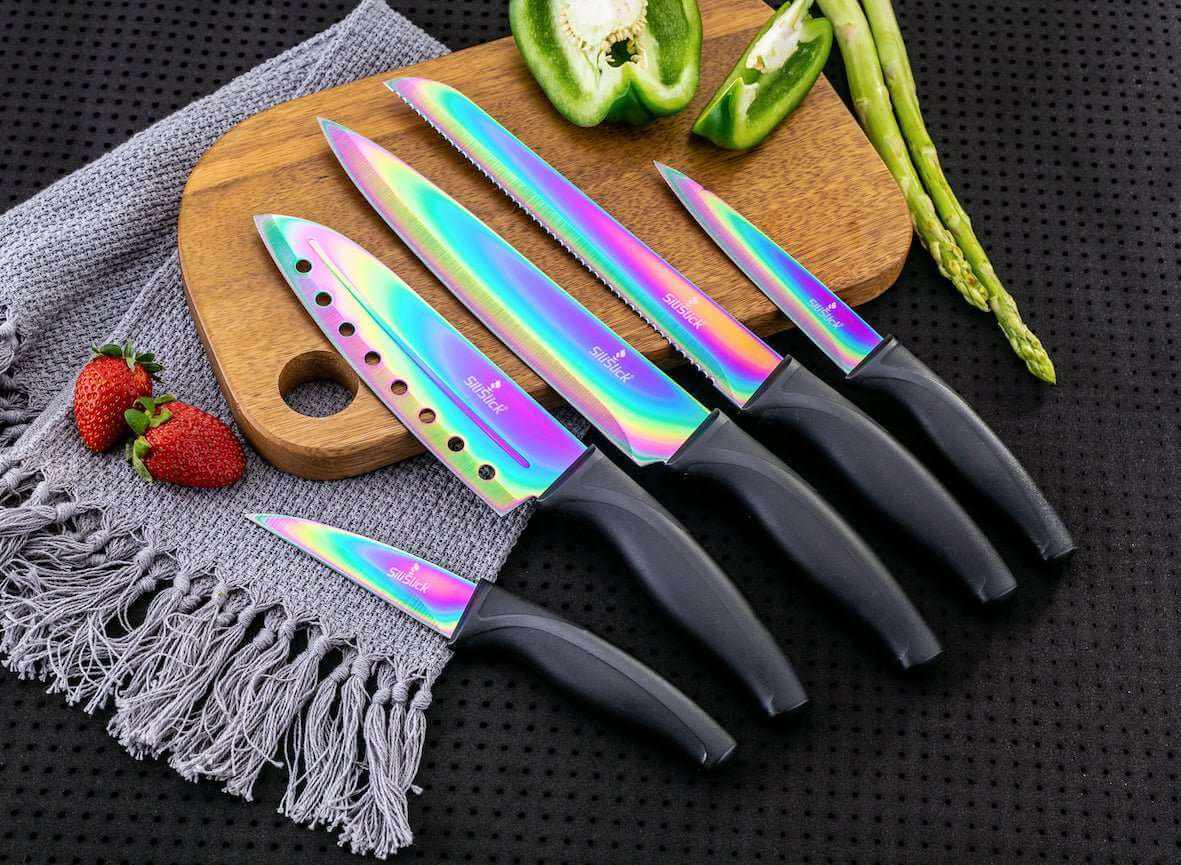 Titanium-Plated Kitchen Knife Set – Black Handles
