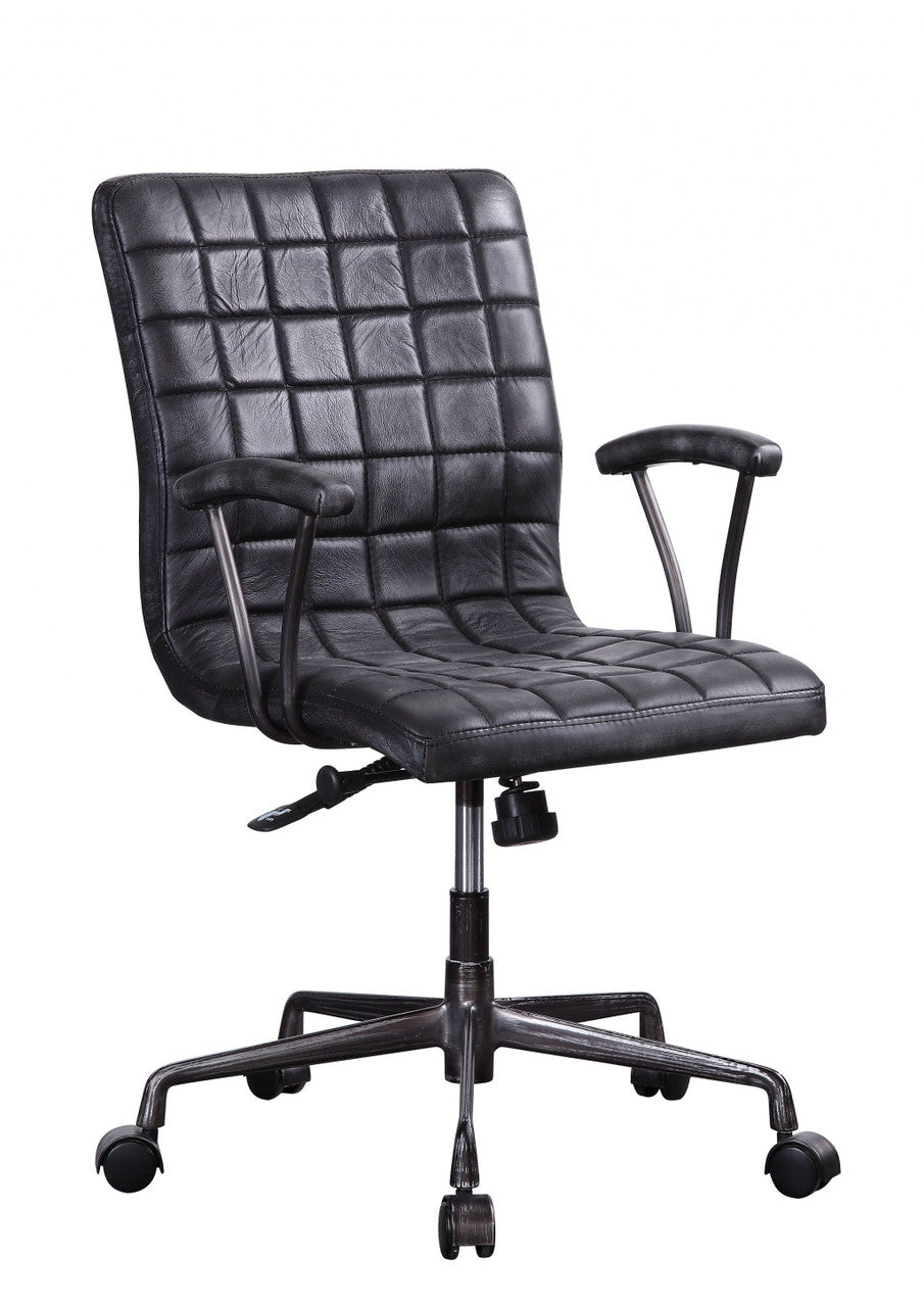 Vintage Black Leather Executive Office Chair with Casters