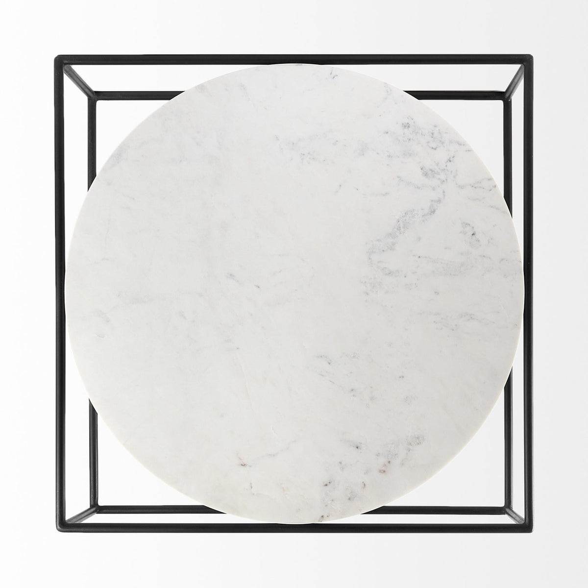 36" White And Black Genuine Marble And Metal Square Coffee Table