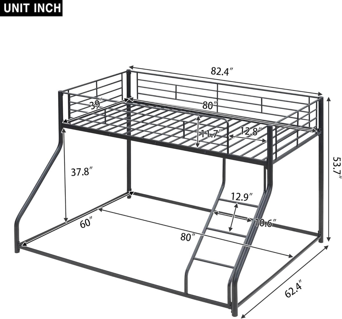 Heavy Duty Twin Over Queen Metal Bunk Bed In Black