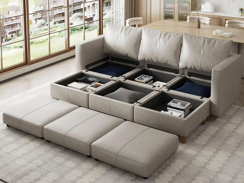 Faux Leather Modular Sectional Sleeper Sofa Storage
