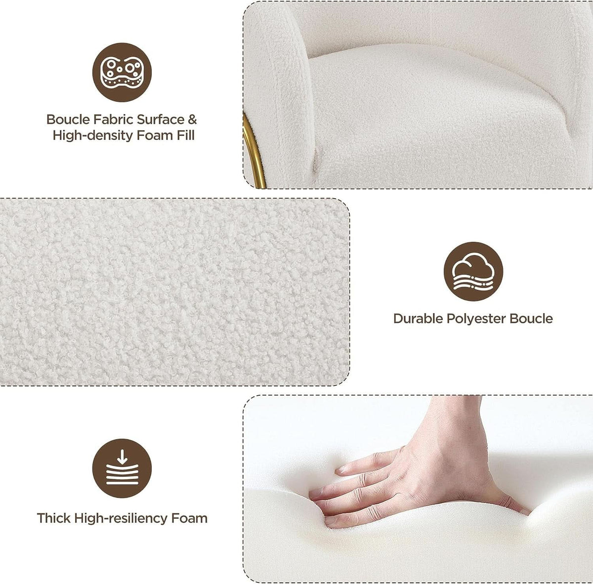 Ivory Boucle Accent Chairs Set Of 2 With Gold Legs