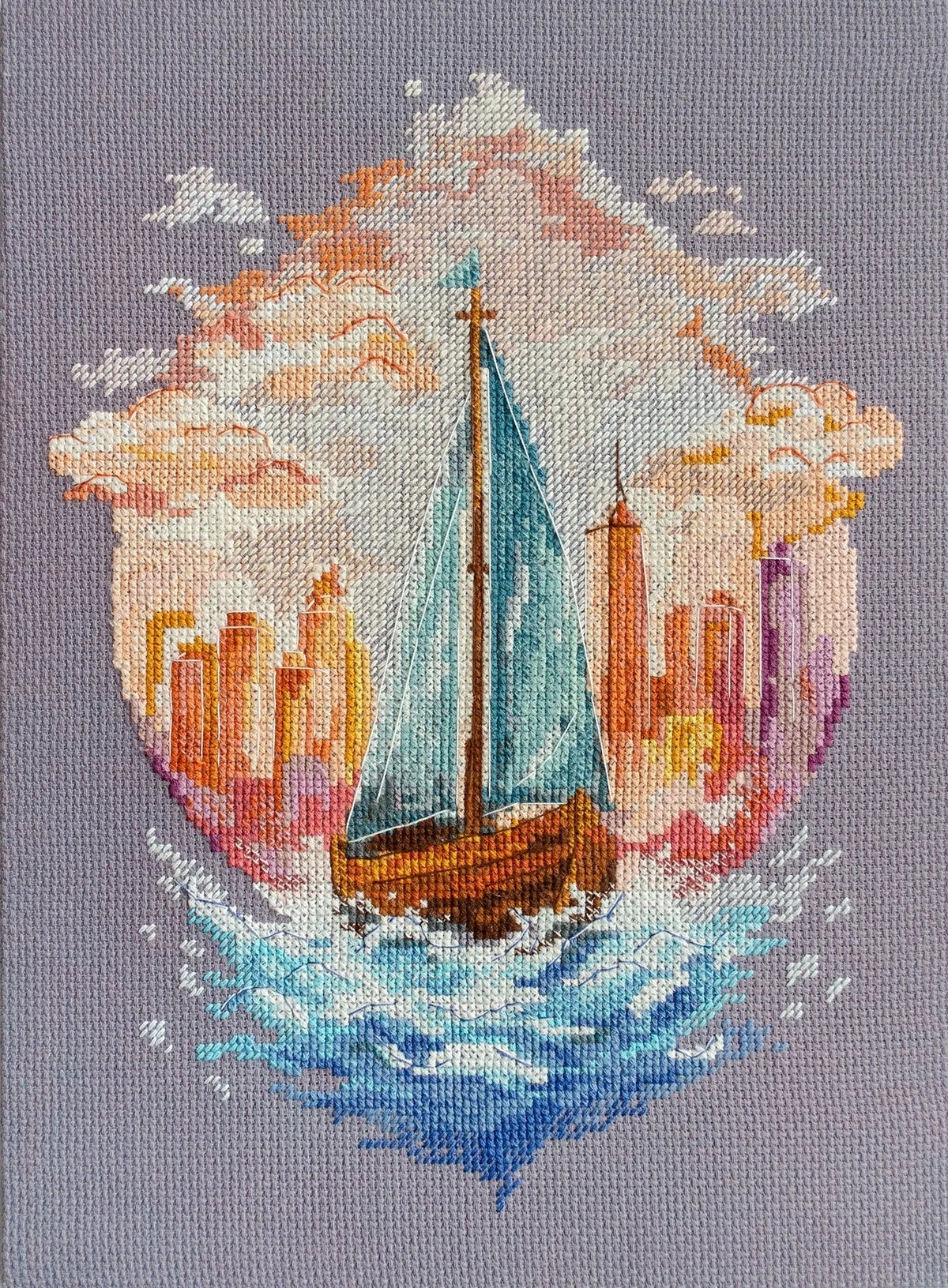 On the Waves of Adventure Sailboat Counted Cross-Stitch Kit by Abris Art AH-231