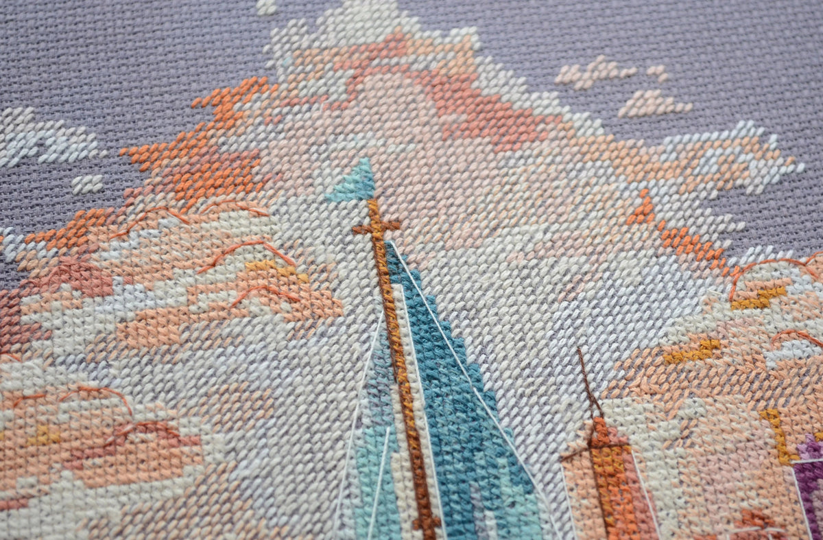On the Waves of Adventure Sailboat Counted Cross-Stitch Kit by Abris Art AH-231