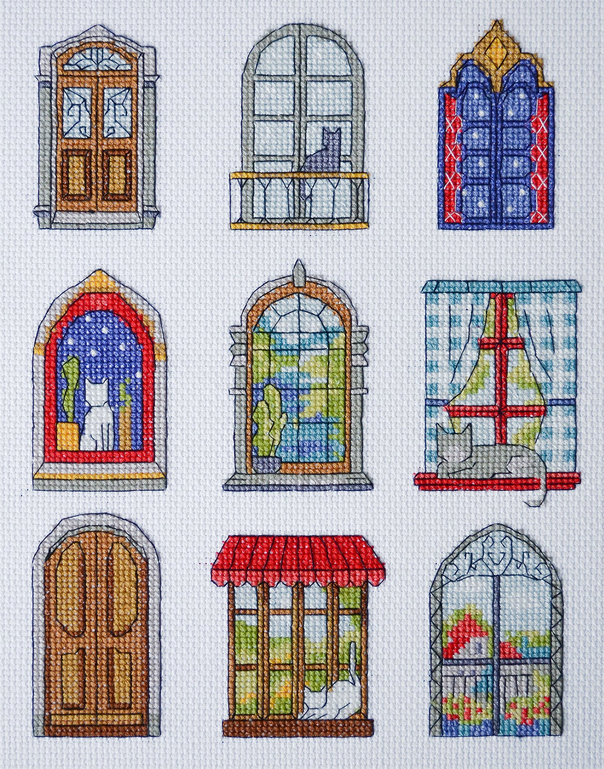 9 Little Cozy Tales Doors and Windows Sampler Counted Cross-Stitch Kit by Abris Art AH-284