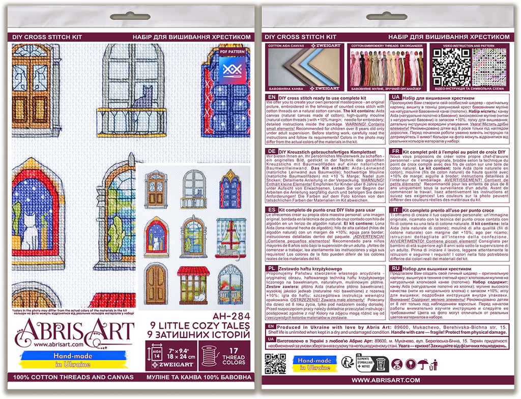 9 Little Cozy Tales Doors and Windows Sampler Counted Cross-Stitch Kit by Abris Art AH-284