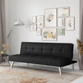 Modern Futon Sofa Bed in Black Fabric with Chrome Metal Legs