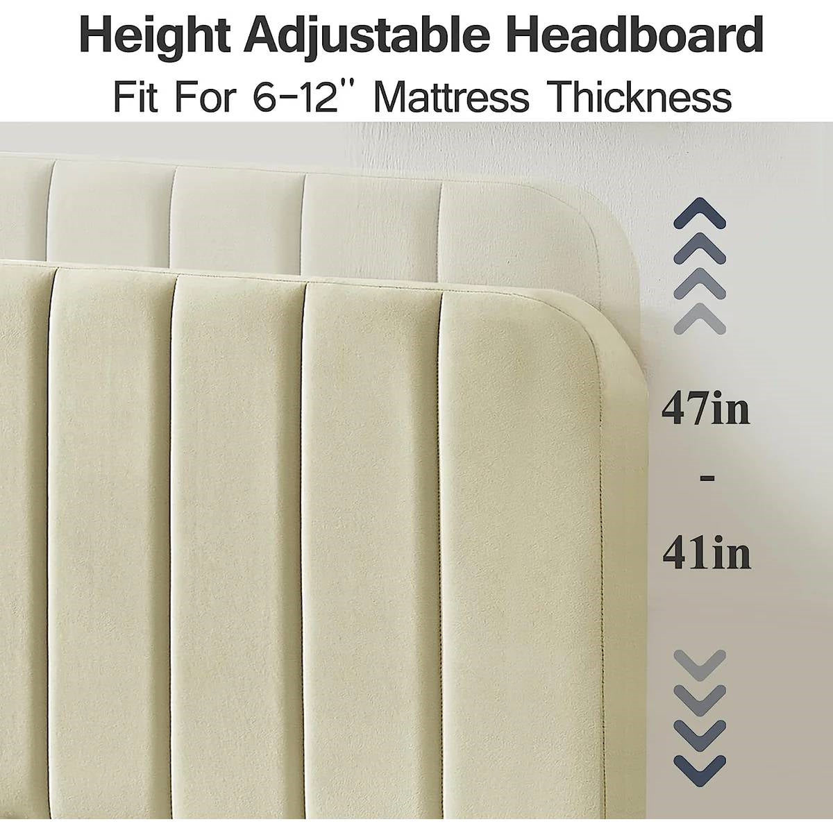Full size Beige Upholstered Platform Bed Frame with Headboard