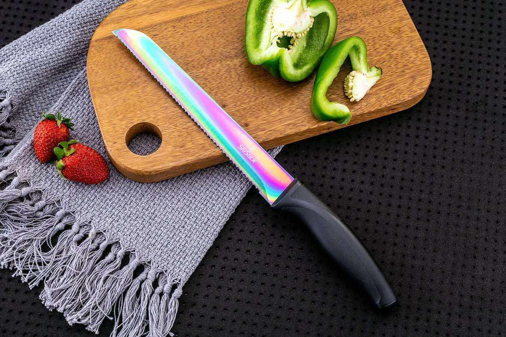 Titanium-Plated Kitchen Knife Set – Black Handles