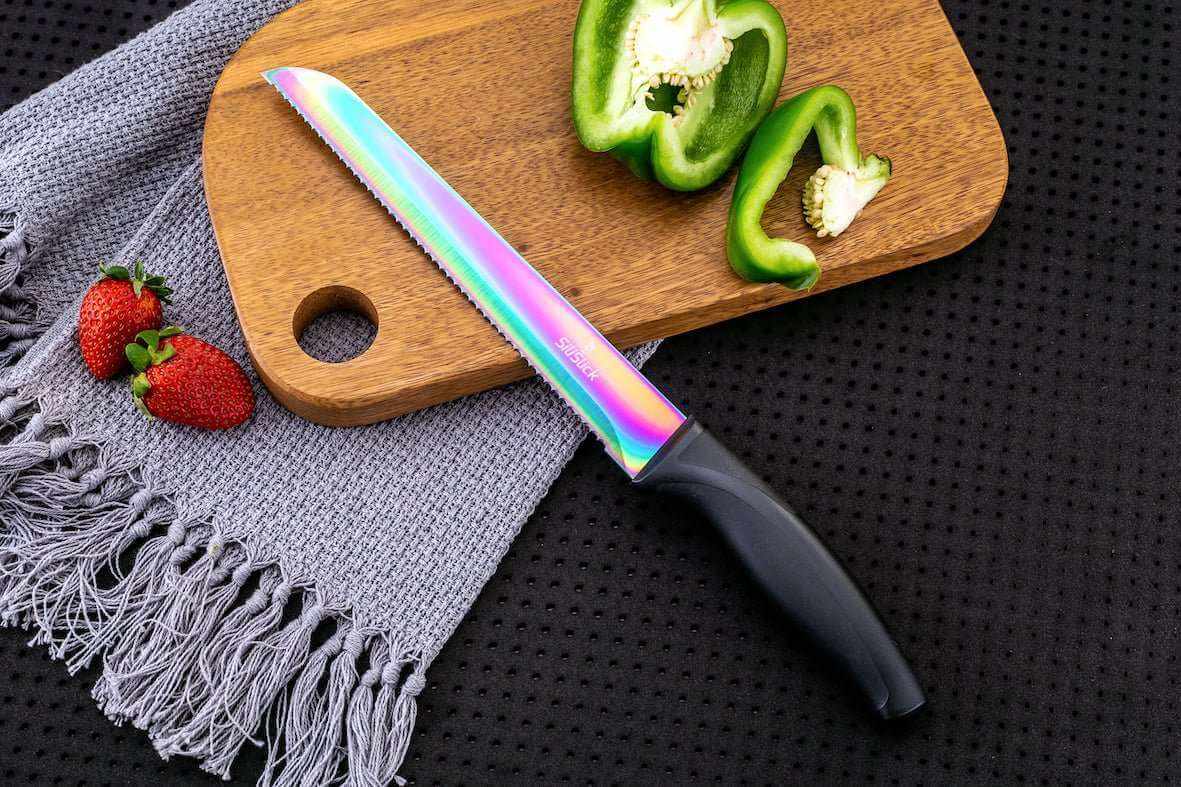 Titanium-Plated Kitchen Knife Set – Black Handles
