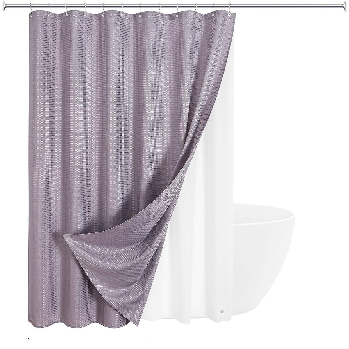 72"W x 72"H Lavender Waffle Textured Shower Curtain Set with Liner