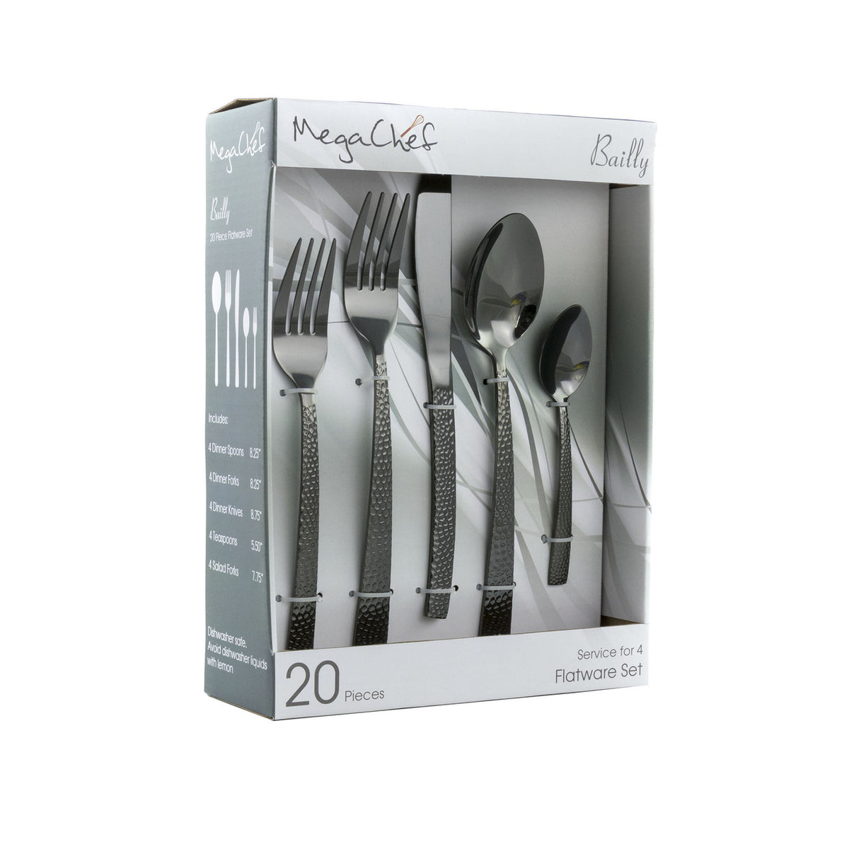 MegaChef Baily 20-Piece Stainless Steel Flatware Set – Service for 4