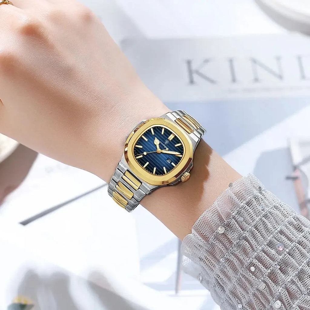 POEDAGAR Luxury Square Watch for Woman Waterproof Luminous Date Ladies Watch Stainless Steel Quartz