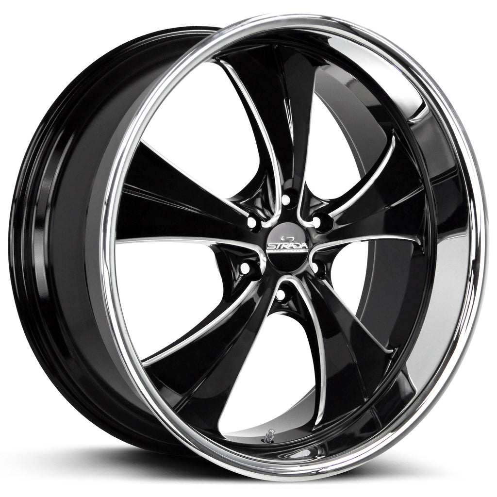 Strada Street Classics Old Skool Gloss Black Milled Stainless Steel Lip Wheel