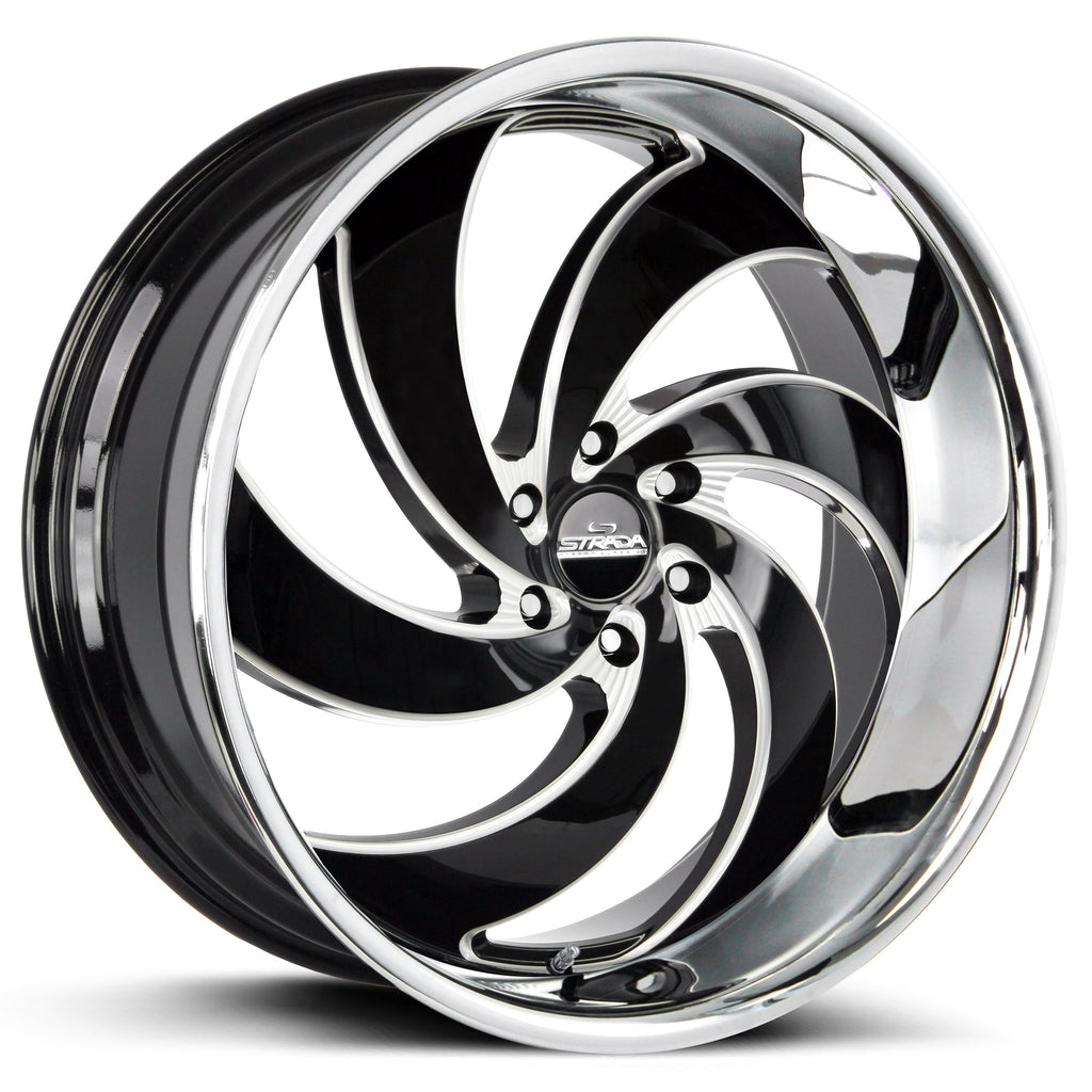 Strada Street Classics Retro 6 Gloss Black Milled Stainless Steel Lip Wheel