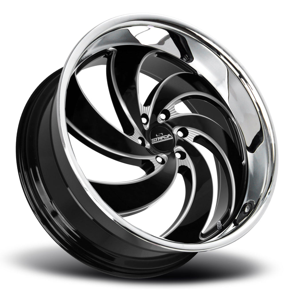 Strada Street Classics Retro 6 Gloss Black Milled Stainless Steel Lip Wheel