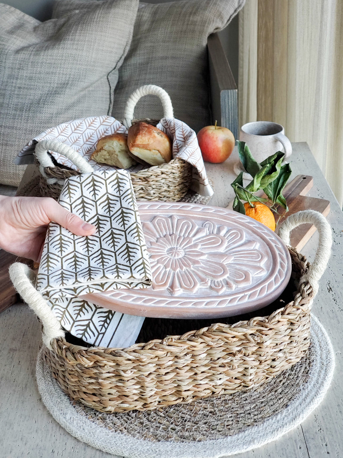 KORISSA Flower Bread Warmer & Handwoven Basket