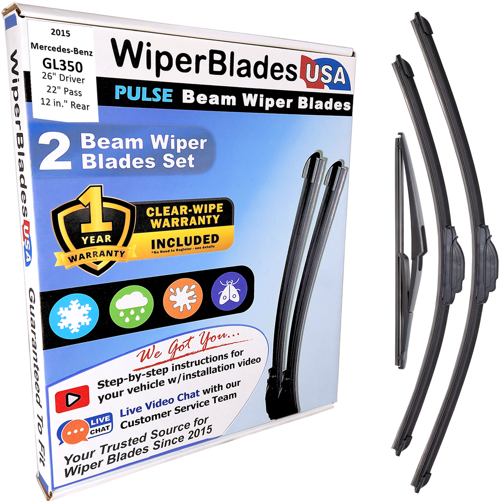 2015 Mercedes-Benz GL350 Wiper Blades w/1yr Warranty (Set of 3) w/Rear Wipers