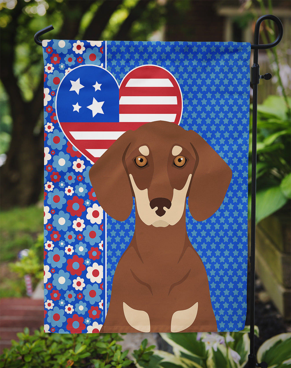 Chocolate and Cream Dachshund USA American Garden Flag