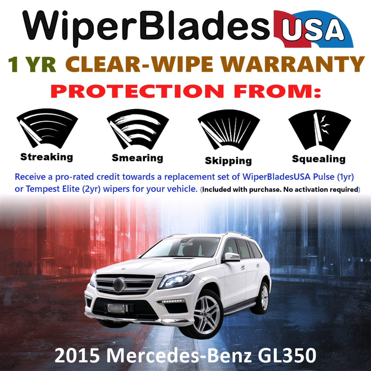 2015 Mercedes-Benz GL350 Wiper Blades w/1yr Warranty (Set of 3) w/Rear Wipers