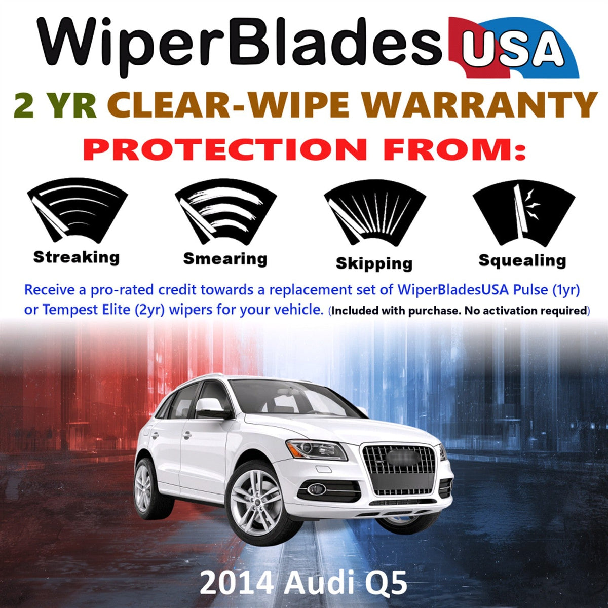 2014 Audi Q5 Wiper Blades w/2yr Wear Warranty (Set of 3) w/Rear Beam Wipers