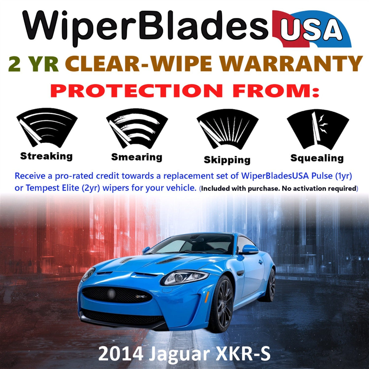 2014 Jaguar XKR-S Wiper Blades Set w/2yr Wear Warranty (Set of 2) Tempest Elite