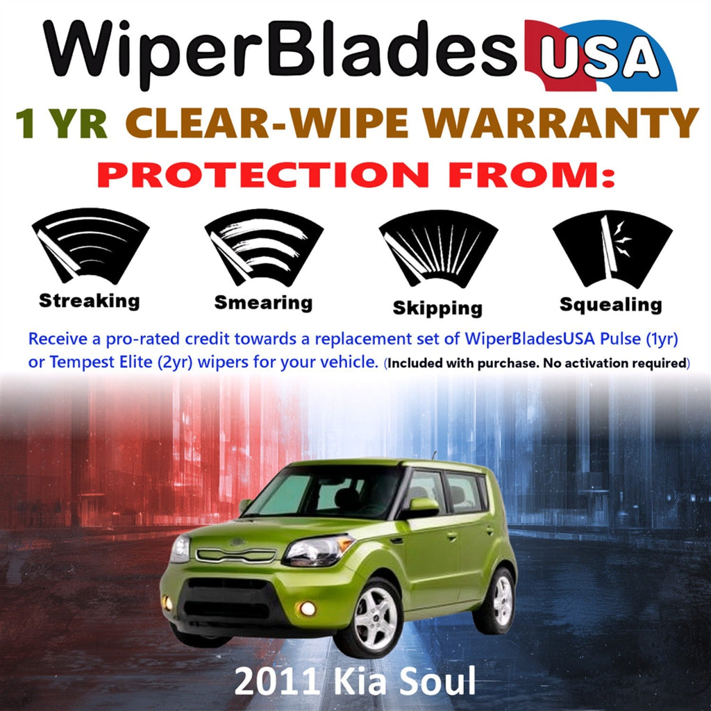 2011 Kia Soul Wiper Blades Set w/1yr Wear Warranty (Set of 2) Pulse Beam Wipers