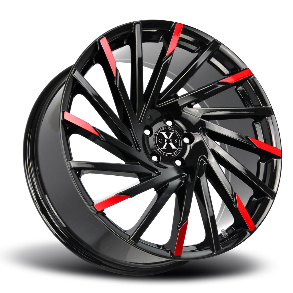 Xcess X02 Gloss Black Machined Red Tips Wheel