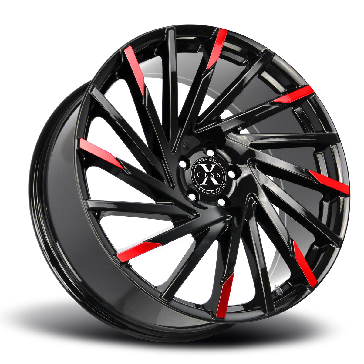 Xcess X02 Gloss Black Machined Red Tips Wheel