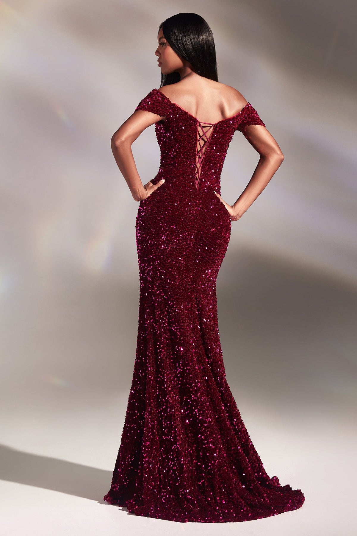 Off-Shoulder Sequin Slit Gown – CDCA109
