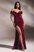 Off-Shoulder Sequin Slit Gown – CDCA109
