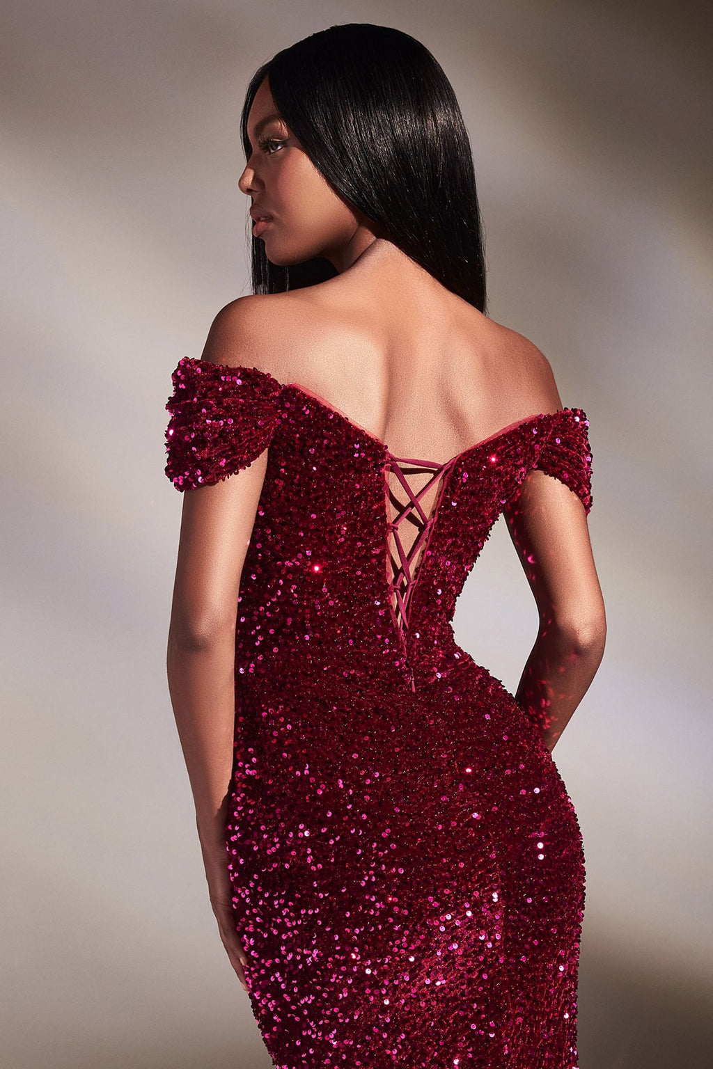 Off-Shoulder Sequin Slit Gown – CDCA109