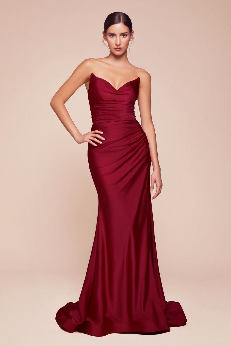 Strapless Fitted Satin Gown – CDCD791