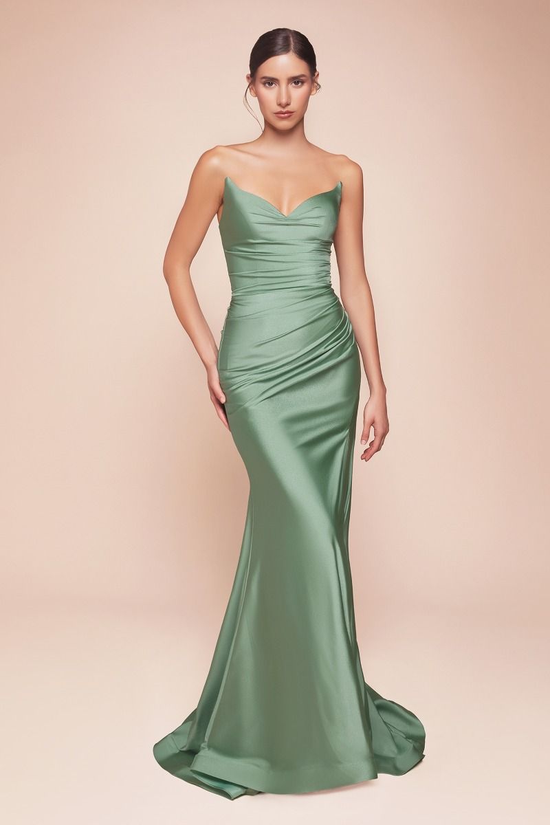 Strapless Fitted Satin Gown – CDCD791