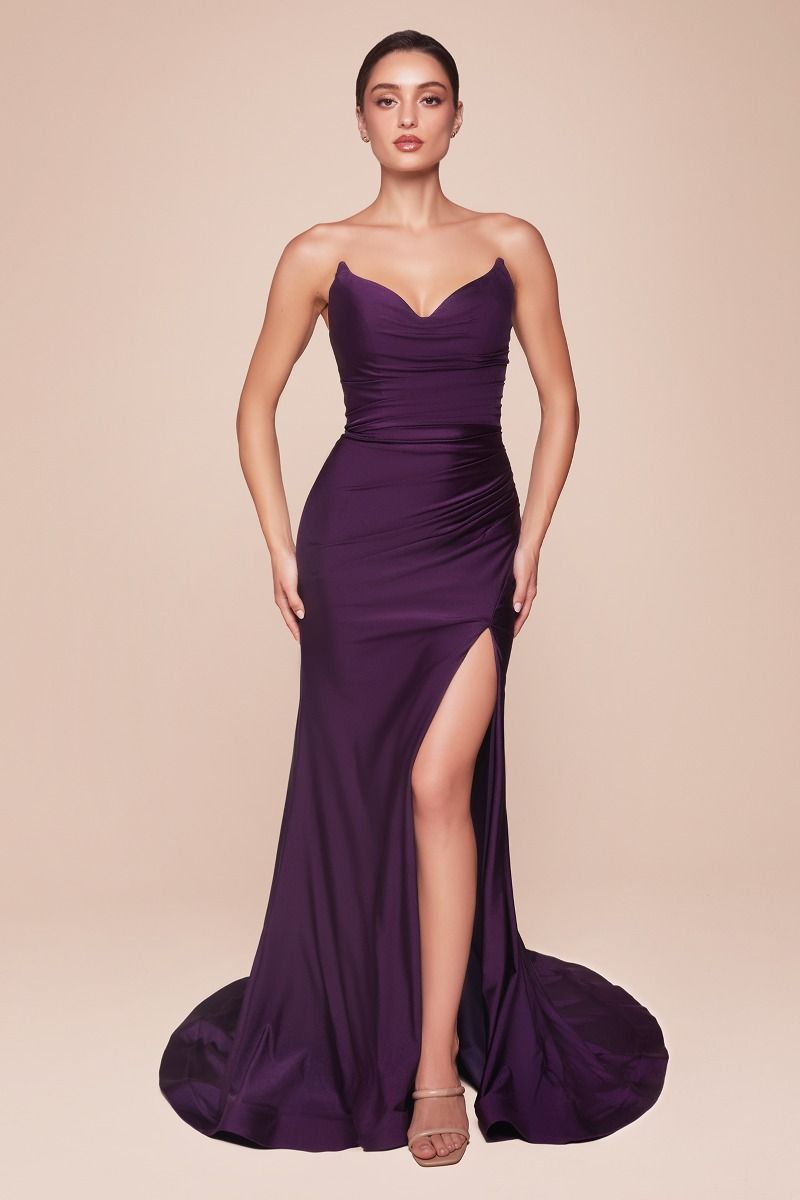 Strapless Fitted Satin Gown – CDCD791