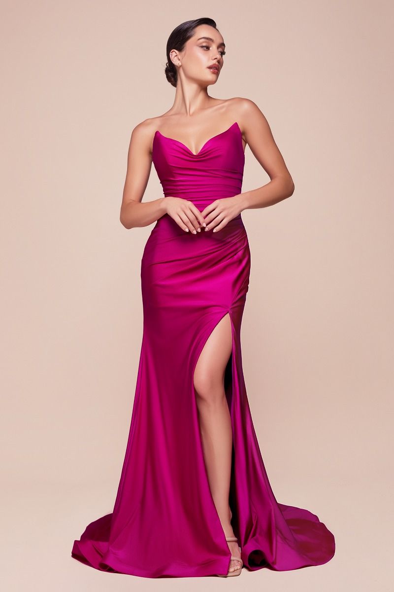Strapless Fitted Satin Gown – CDCD791