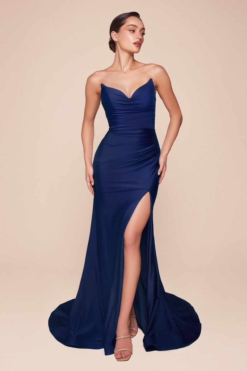 Strapless Fitted Satin Gown – CDCD791