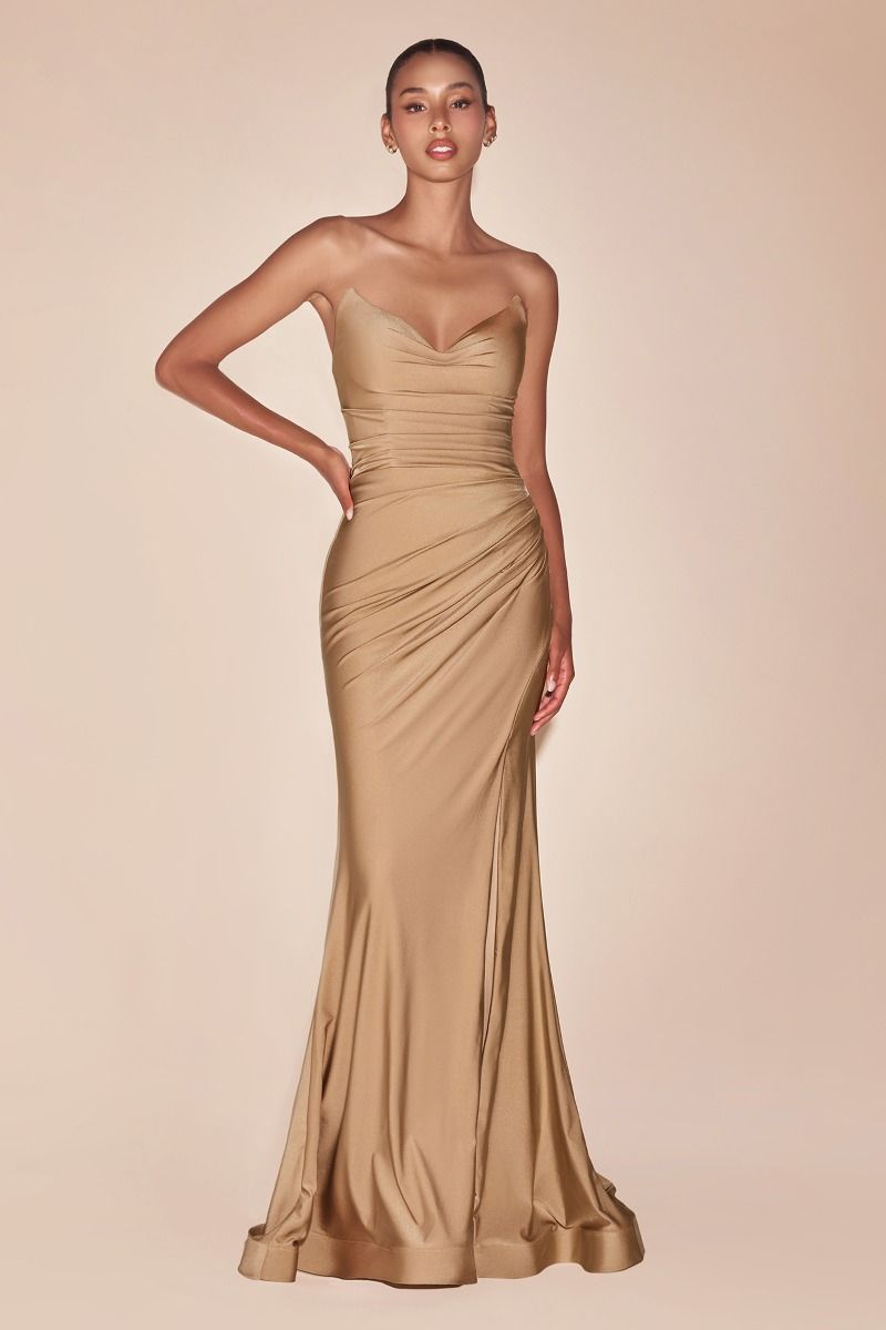Strapless Fitted Satin Gown – CDCD791