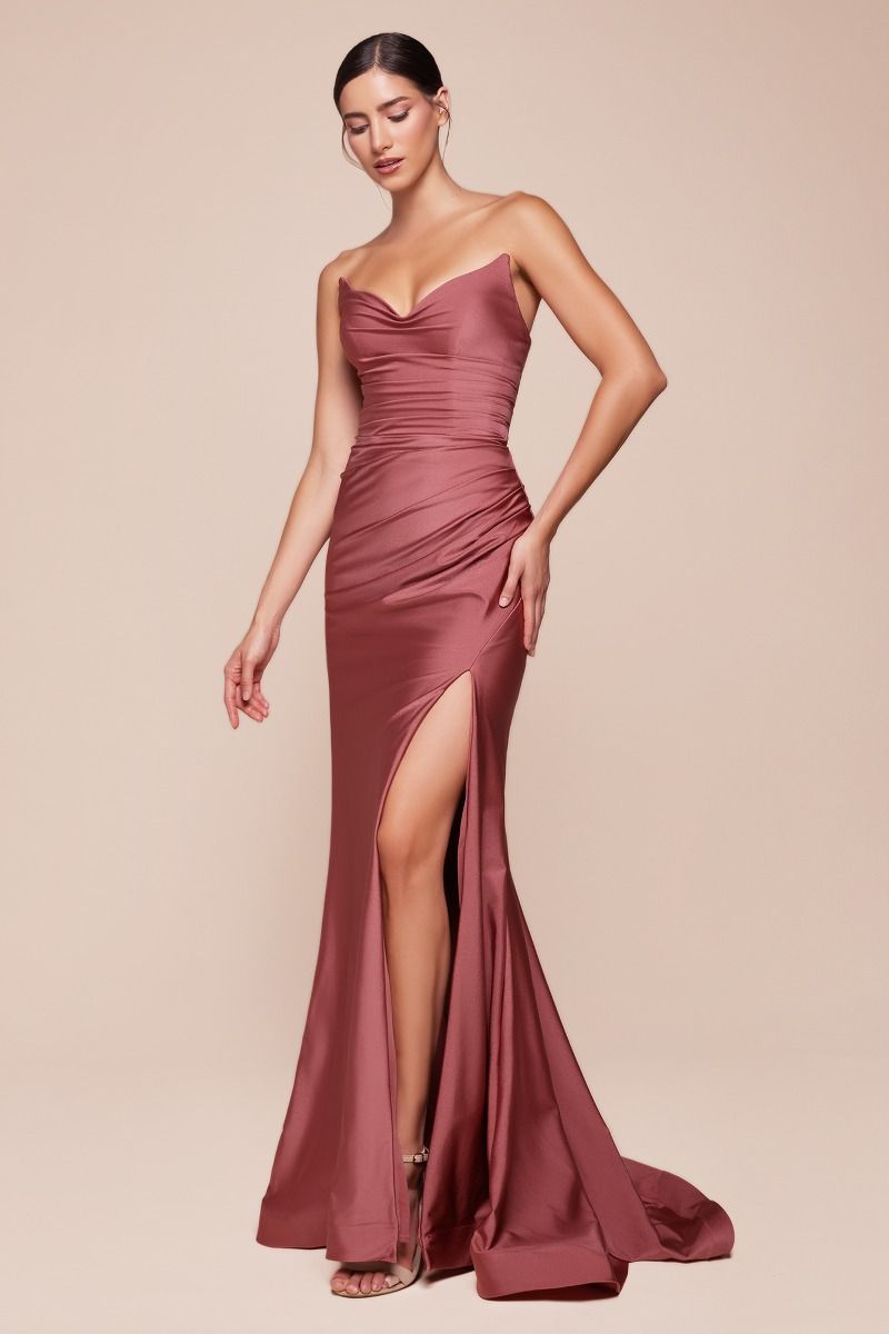 Strapless Fitted Satin Gown – CDCD791