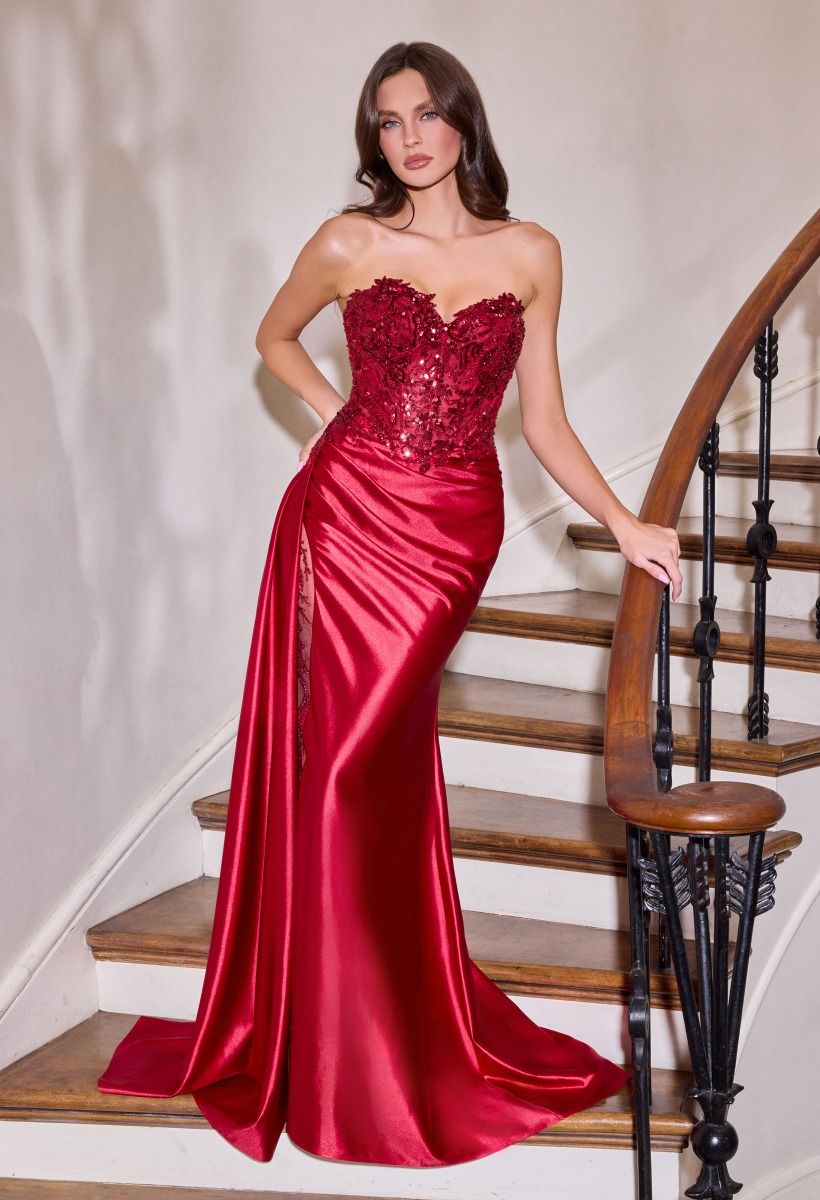 Sequin Corset Gown with Side Drape – CDCDS565