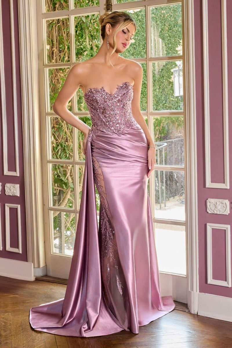 Sequin Corset Gown with Side Drape – CDCDS565