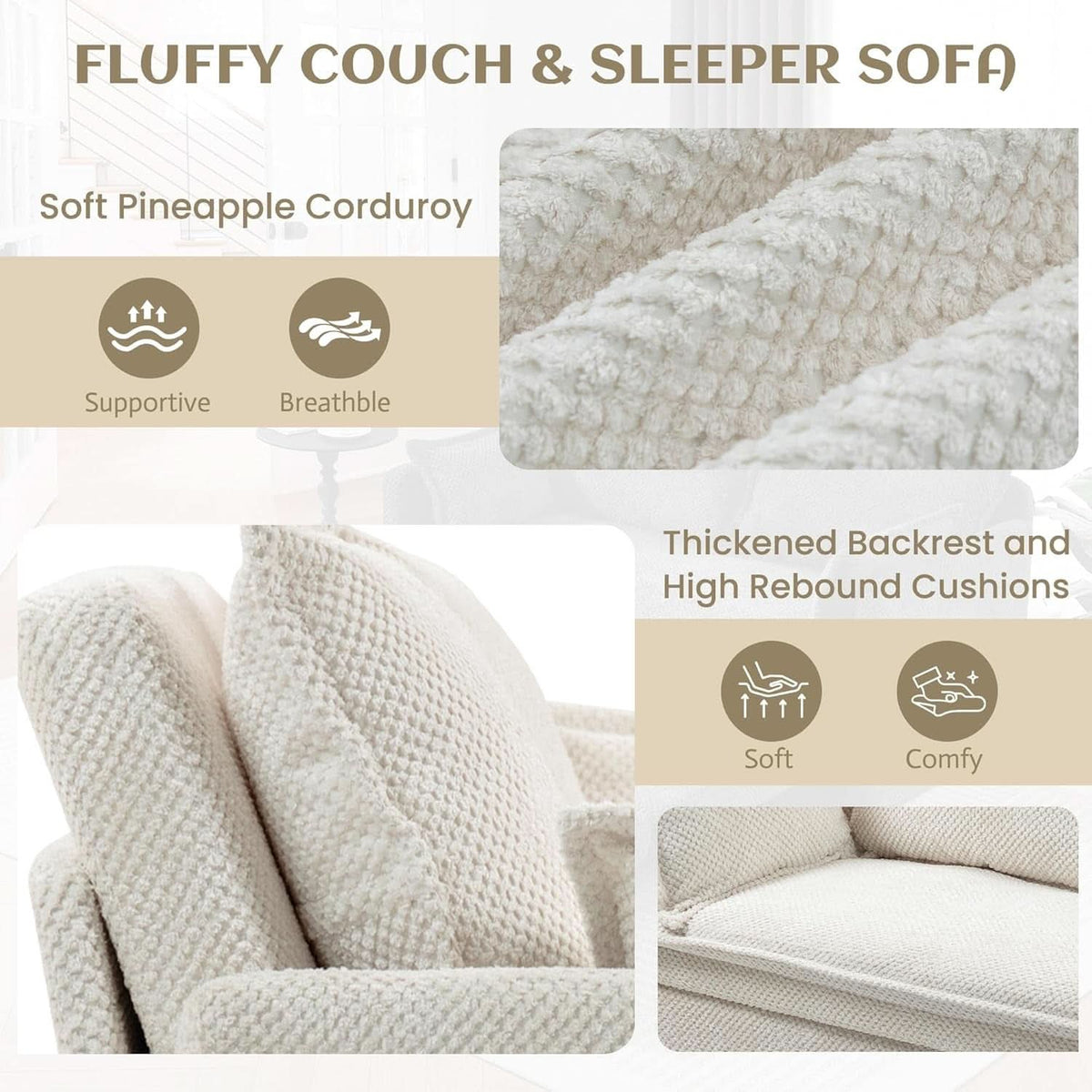 Convertible King Sofa Bed with USB Charging and Pockets