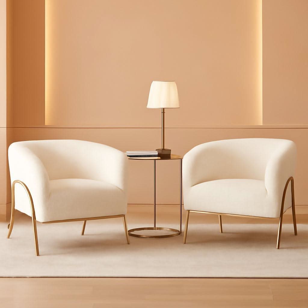 Ivory Boucle Accent Chairs Set Of 2 With Gold Legs