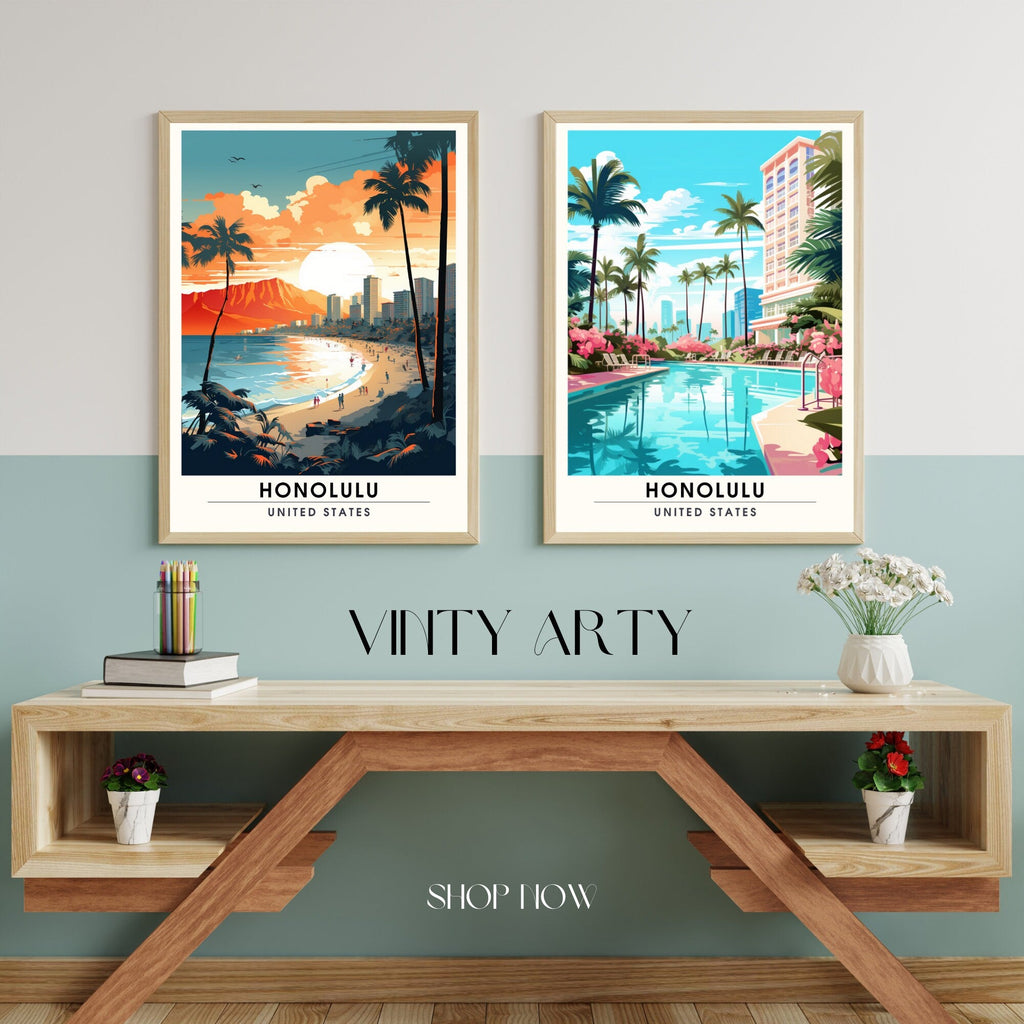 Honolulu, Hawaii Travel Art Print