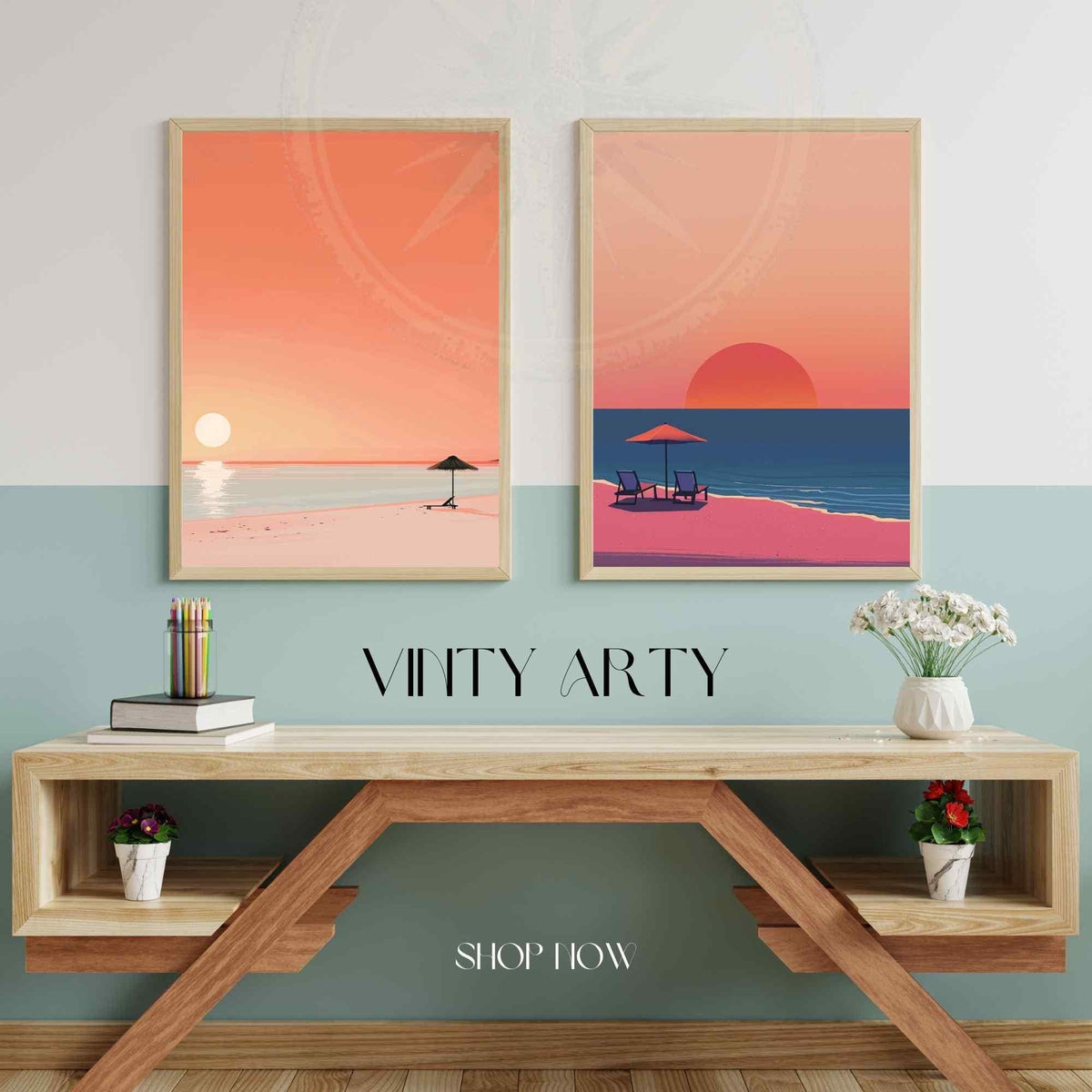 Minimalist Beach Sunset Art Print