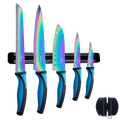 Kitchen Knife Set Kit | Blue Handle, Black Magnetic Rack & Sharpener