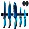 Kitchen Knife Set Kit & Black Magnetic Rack & sharpener