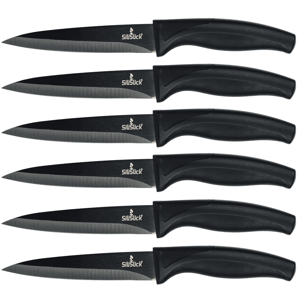 Steak Knife Set of 6 – Smooth Titanium-Coated Blades